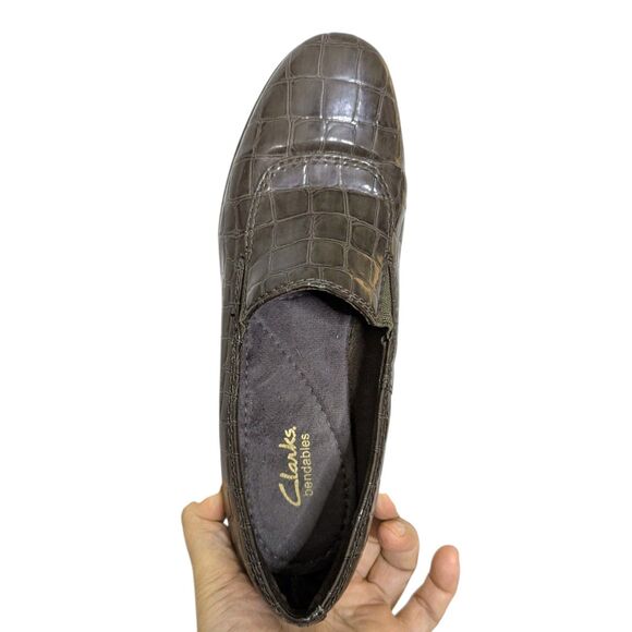 Clarks Bendables Size 7.5 (UK 5 / EU 38) Women’s Gray Slip-On Wedge Shoes Croc - Picture 9 of 14